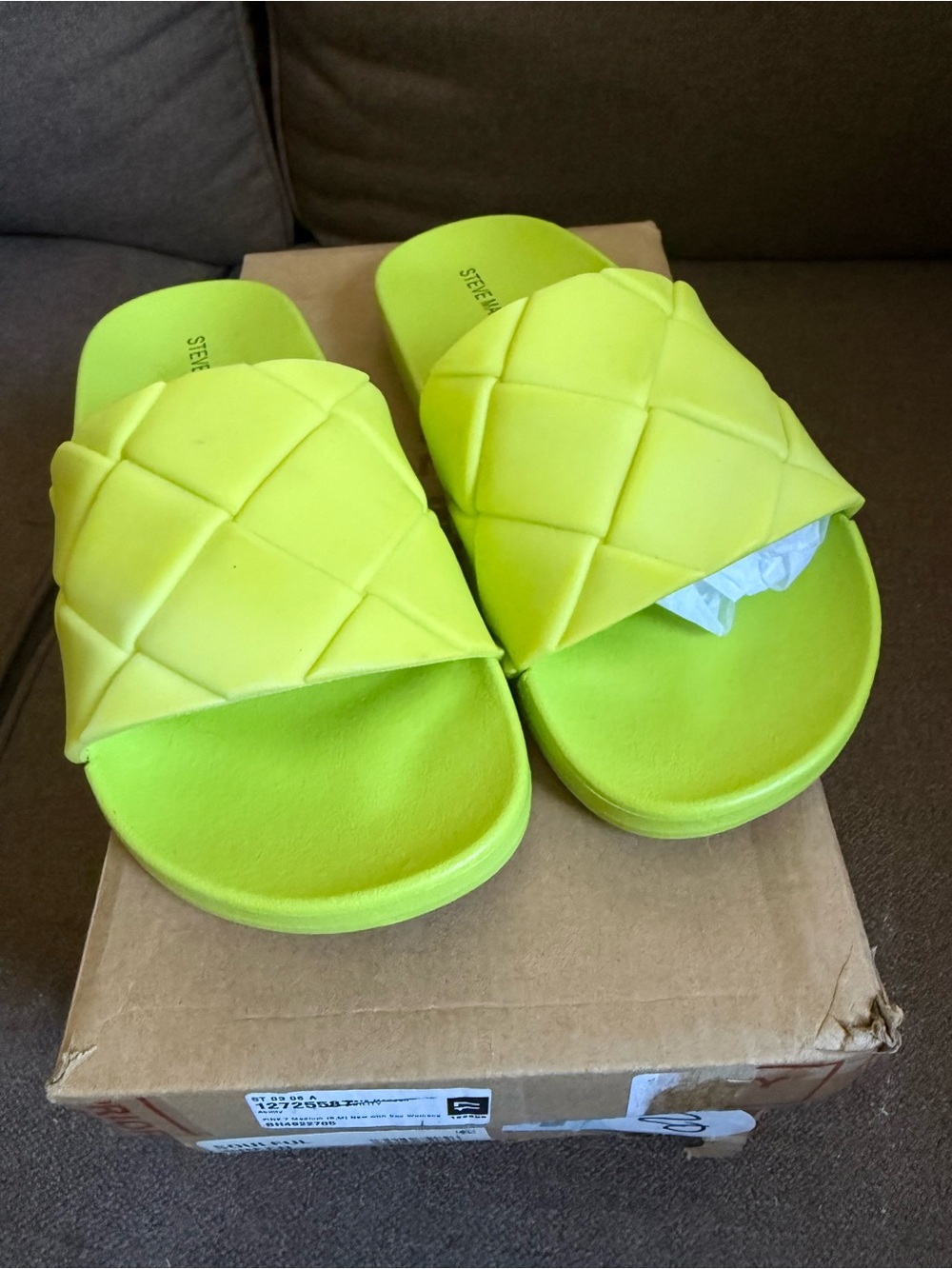 Steve Madden Soulful Slide Sandals Women's Green Quilted Slip On Shoes - 7